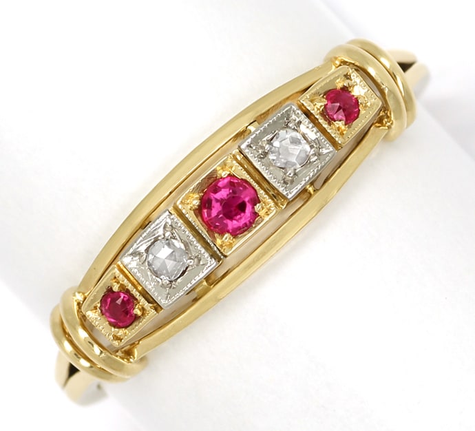 Foto 2 - Antiker Gold-Platin-Ring Diamant Rosen rote Steine, S1879